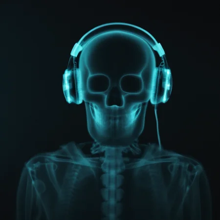 cinematic film still of <lora:x-ray style:1> X-ray of
a skeleton with headphones on and a glowing skull
,x-ray style, shallow depth of field, vignette, highly detailed, high budget, bokeh, cinemascope, moody, epic, gorgeous, film grain, grainy