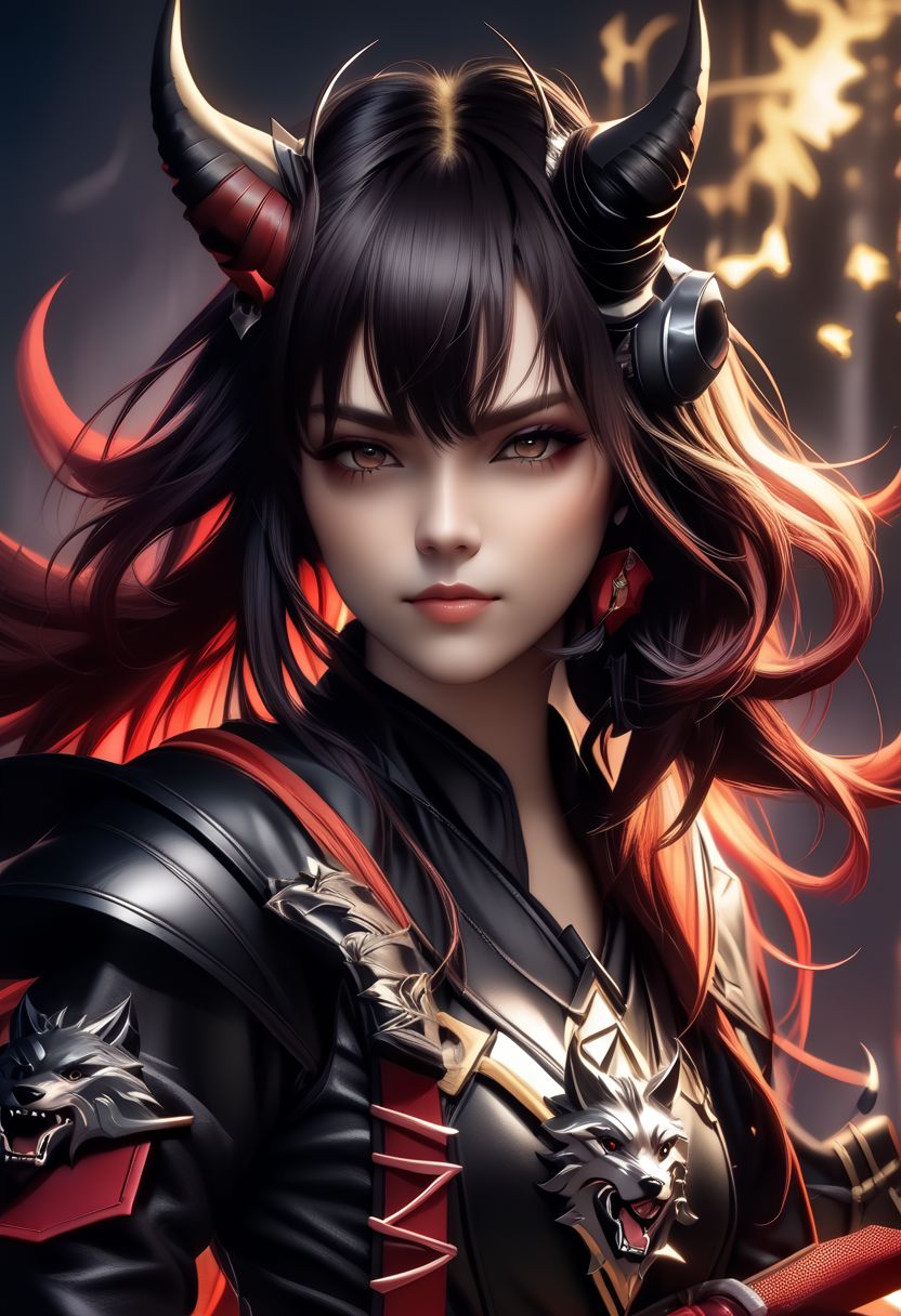 A horned female teen rogue wearing ((leather armor)), black suit, oni girl with wolf-ears, dangerous Kemonomimi waif, brunette assassin, tiefling thief, black hair, three small horns, [onii (Shuna, Hakurou) horns], tri-horns on forhead (masterpiece:1.5), (best quality), (disharmonic + ugly + unaesthetic:1.5)