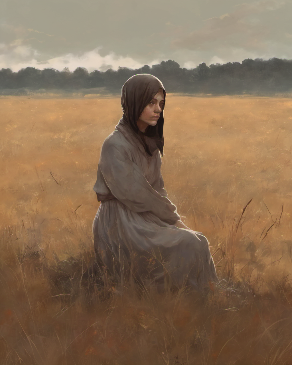 <lora:PathologicStyleXL:0.8>, woman sitting in a field , pathologic style