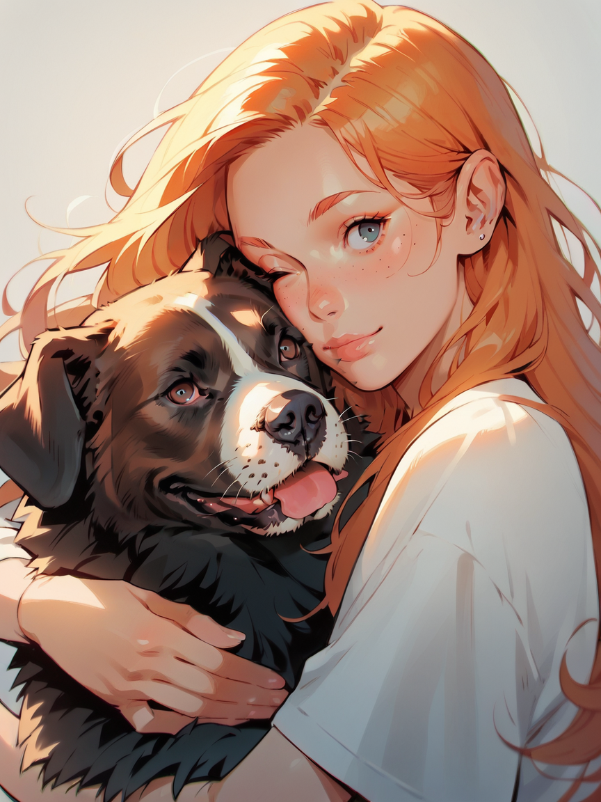 score_9, score_8_up, score_7_up, score_6_up,  <lora:p3tl0v3XLP:1> p3tl0v3, brown eyes, <lora:1ly4XLP:1> 1ly4,  <lora:G00s3burg3XLP:0.7> g00s3burg3, dog