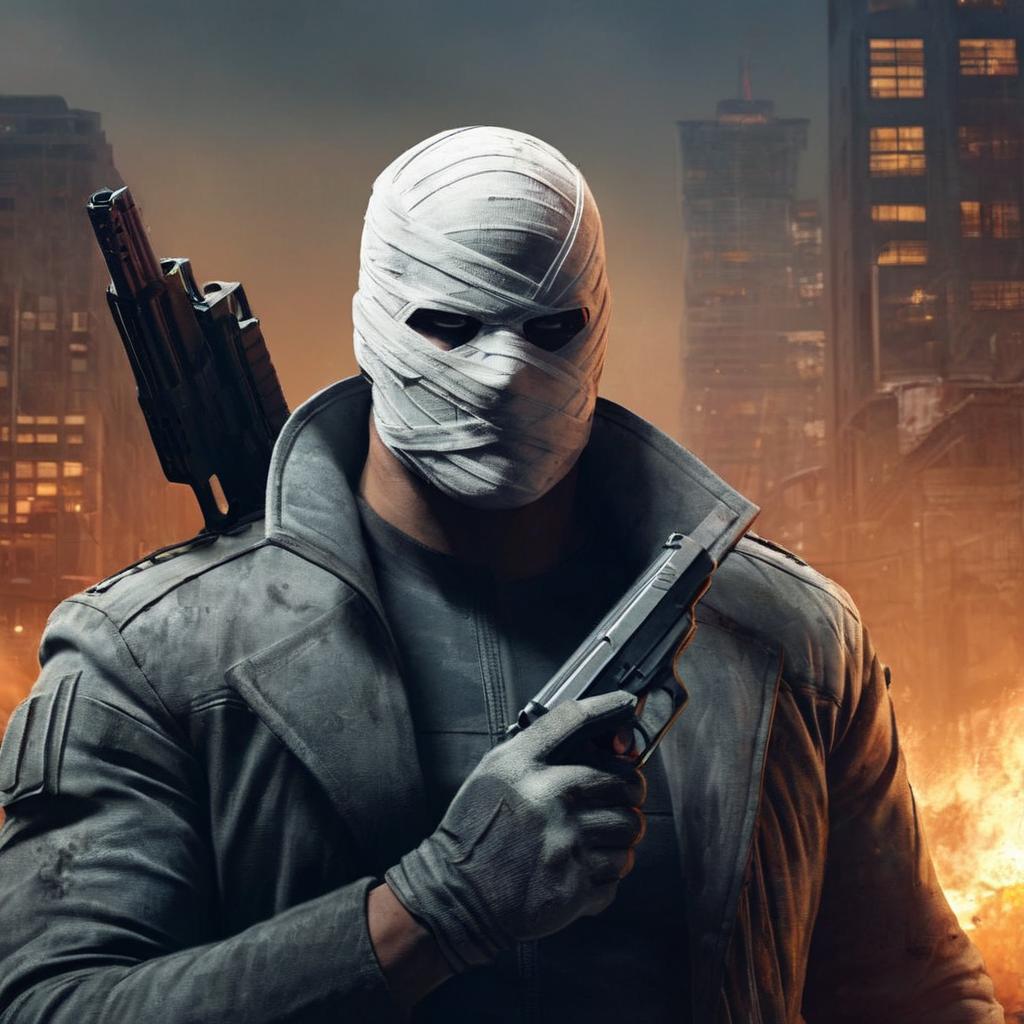 concept art of  <lora:hush comic character:1>
hush comic character a man in a a face covered in bandages holding two guns, digital artwork, illustrative, painterly, matte painting, highly detailed