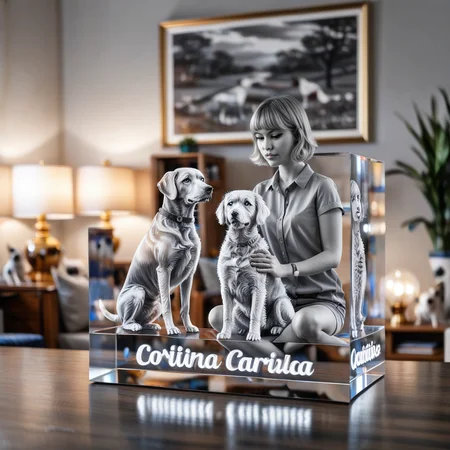 sitting, animal, shirt, blurry background, transparent, short sleeves, medium hair, standing, dog, monochrome, multiple girls, lamp