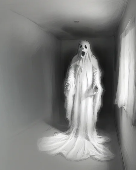 pixeldust_sketch, (white sheet ghost, transparent ghostly apparition, empty room, subtle illumination creating an otherworldly appearance)0.9, scream