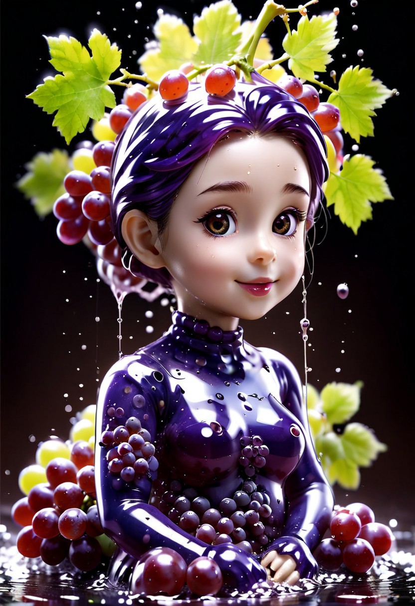 Masterpiece, best quality, 1girl, made from grapes