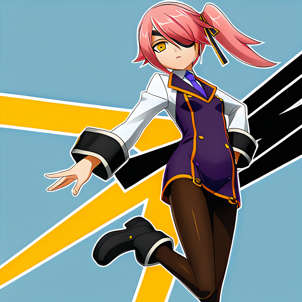 anime artwork illustrating Konoe_Ayatsuki_Mercury \(XB\), 1girl, solo, yellow eyes, long hair, skirt, simple background, breasts, small breasts, pink hair, pantyhose, uniform\(XB\), side ponytail,eyepatch. created by japanese anime studio. highly emotional. best quality, high resolution, Konoe_Ayatsuki_Mercury \(XB\), 1girl, solo, yellow eyes, long hair, skirt, simple background, breasts, small breasts, pink hair, pantyhose, uniform\(XB\), side ponytail,eyepatch, magical, highly detailed, extremely nice, aesthetic, fine detail, sharp focus, beautiful