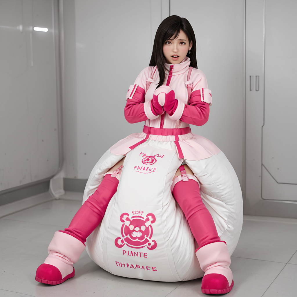 20yo, score_9, score_8_up, score_7_up, shiny oild skin, tifa, 
Diapersuit, Pink Diapersuit, large diaper, hyper diaper, straightjacket, garters, skirt, mittens, in Spaceship, orgasm, 
 <lora:DiaperSuitV2:0.5>