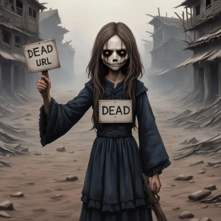 (((Ultra detailed, Megapixel)))
1girl, (((holding out a sign with a text "DEAD*URL"))), by dan mumford and trevor Brown, hands, terror, gloomy, dark, blank face, no face, wasteland background, no mouth, no eyes, long hair