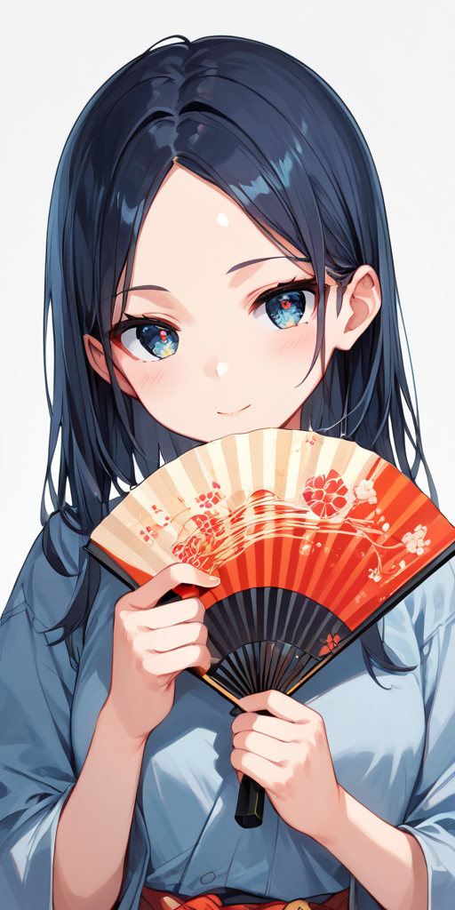 score_9, score_8_up, score_7_up,source_anime, high res image,masterpiece,best quality,girl,cute face,clear skin,shiny hair,ultra detailed eyes,simple background,  <lora:sensu_Pony_V1.0:1> sensu, hand fan
