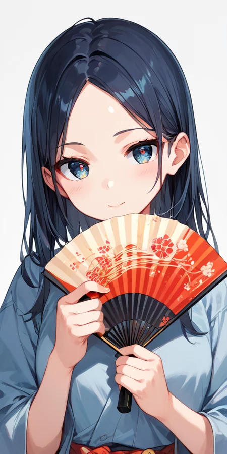 score_9, score_8_up, score_7_up,source_anime, high res image,masterpiece,best quality,girl,cute face,clear skin,shiny hair,ultra detailed eyes,simple background, <lora:sensu_Pony_V1.0:1> sensu, hand fan