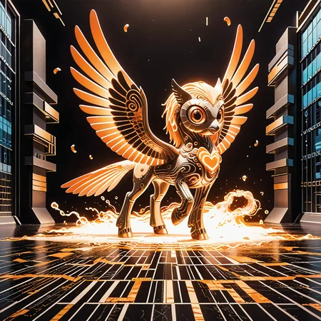 detailed, realistic, 8k uhd, high quality, source anime, illustration, masterpiece, owl is fighting against phoenix, action pose, garden, codeandigital, checkered floor, digital world, , science fiction, , , dramatic light <lora:Code__Digital_World_Morph_PONY_XL_by_UOC:1.2> <lora:spo_sdxl_10ep_4k-data_lora_webui> <lora:dmd2_sdxl_4step_lora_fp16>