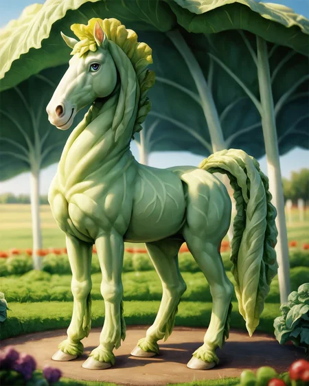 1score_9, score_8_up, score_7_up, intricate details,
<lora:VegetableCabbage-PonyP-PAseer:1>, cabbage, cjdl,
1boy(feral furry,
horse,
full body, looking at the viewer:2, solo, smiling), detailed background, depth of field, subsurface scattering,
<lora:ral-chrosc-clr:0.3>, ral-chrosc-clr,
<lora:xl_more_art-full_v1:0.4>,
<lora:add-detail-xl:0.4>