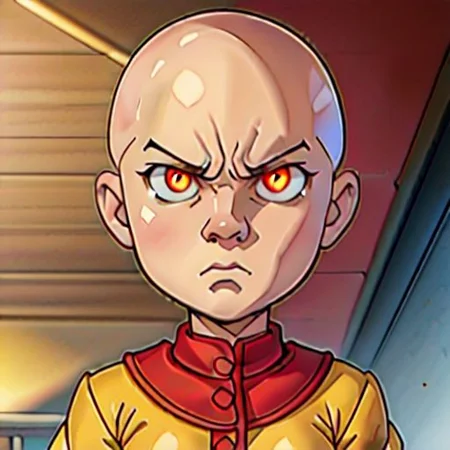 stretch, Sharp image, 4k, 8k, Detailed and Intricate, Cinematic, Dynamic Lighting, 
OverallDetail, Caillou with red glowing eyes, angry expression, powering up, male