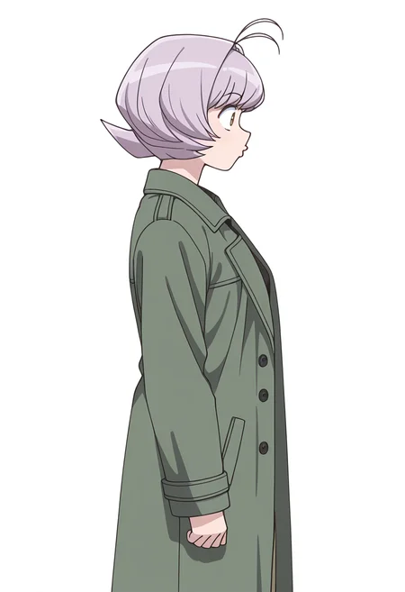 Smooth Quality,masterpiece,very intricate, high quality details, ultra realistic, high detailed skin,detailed enviorement,
simple background, white background,from side,o3o,
jogger pants, ,long coat, ,long coat, , <lora:Osana_Najimi_cnn:0.8> osananajimicnn, 1other,short hair, brown eyes, antenna hair, androgynous, light purple hair,