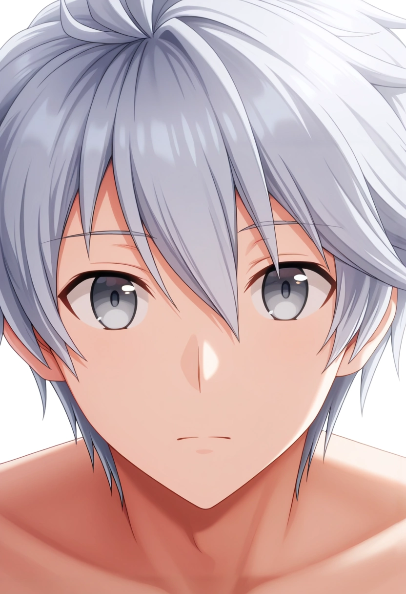 masterpiece, best quality, , semi-realistic, looking at viewer, 1boy, solo, male focus, <lora:lux_arcadia_ilxl:1>, lux_arcadia, grey hair, grey eyes, short hair, hair between eyes, , ,