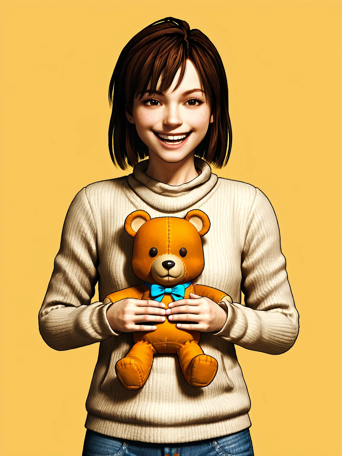 source_3d, score_7_up, <lora:Angela Orosco (Silent Hill 2):0.85> sh2angela, brown hair, smiling, holding teddy bear, birthday party