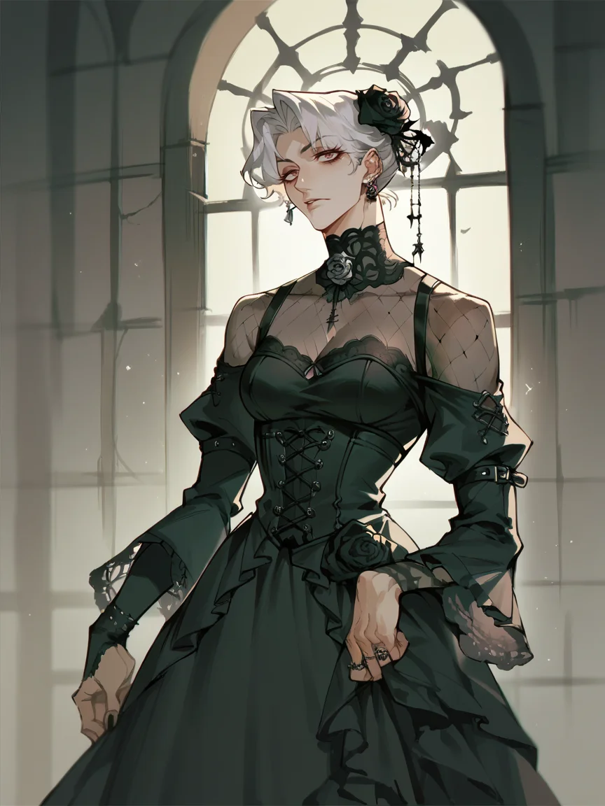 score_9, score_8_up, score_7_up, score_6_up, score_5_up, <lora:chimmymingXLP:1> chimmyming, 1girl, gothic, rose