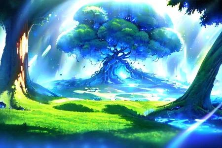 (masterpiece:1.4), 4K8K, (anime style), (high shutterspeed:1.4), (sharp edges),
SyFyEye1, FanFo, from far,
A girl leaning against a big old tree, sitting and sleep, (solo),
Fantastic Forest at fantasy, Fantastic, Lazuli color,