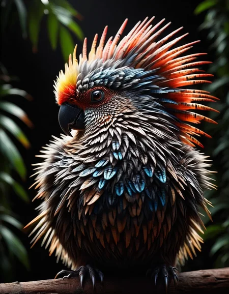 colorful parrot, playful , (ruffed feathers:1.2), dawn, dew, jungle, rain, windy storm, dark, calm, slumber incoming, back-light, silhouette, filigree shadows, made out of ral-stkdrnrc <lora:ral-stkdrnrc:1>