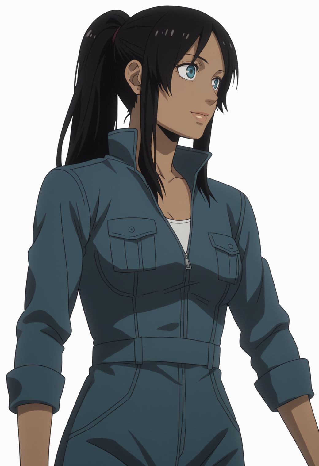 score_9, score_8_up, score_7_up, source_anime BREAK, white background,  1girl, solo  <lora:DX888Alex:1>, alex benedetto, blue eyes, black hair,, dark-skinned female, dress,  long hair,  light smile, , dynamic pose, jumpsuit,  ponytail,