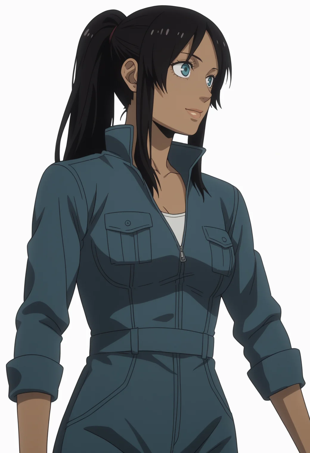 score_9, score_8_up, score_7_up, source_anime BREAK, white background,  1girl, solo  <lora:DX888Alex:1>, alex benedetto, blue eyes, black hair,, dark-skinned female, dress,  long hair,  light smile, , dynamic pose, jumpsuit,  ponytail,
