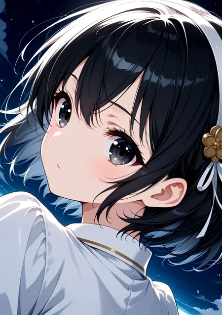 <lora:4863790872_ilxl:0.8>, 1girl, 4863790872_ilxl, hp_shinozuki, short hair, black hair, hair ornament, hairband, black eyes,, BREAK
masterpiece, best quality, amazing quality, very aesthetic, absurdres, newest,
<lora:Eyes_High_Definition:0.6>, eyesHD, high gradient eyes, detailed eyes, high definition eyes,
<lora:LECO_Particles:1>,
BREAK, <lora:brightness_slider:-0.5>,, general, from behind, looking back, dutch angle, dynamic pose,