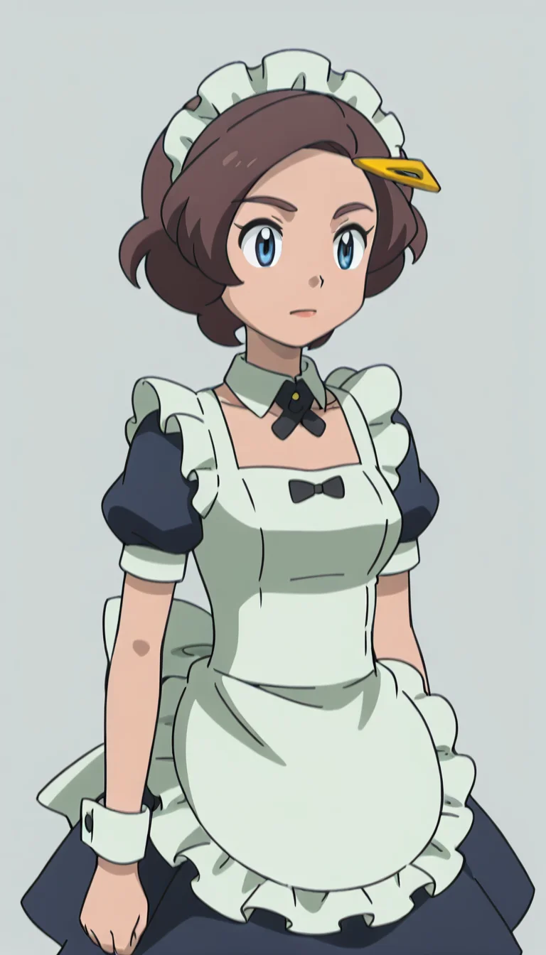 <lora:grace>,hair ornament,hairclip,short hair,simple background,maid headdress,