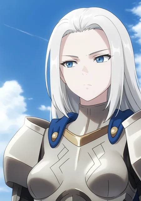 score_9, score_8_up, score_7_up, score_6_up, score_5_up, score_4_up, grey_armor, Scama_Elbero, looking_to_the_side, medium_breasts, solo, forehead, closed_mouth, expressionless, plate_armor, breastplate, boobplate, shoulder_armor, pauldrons, blue_cape, upper_body, close-up, outdoors, day, blue_sky, cloudy_sky, <lora:Scama_Elbero_V1(SDXL)_1:1> <lora:hand 4:1>, Hand, detailed, perfect, perfection, hands,