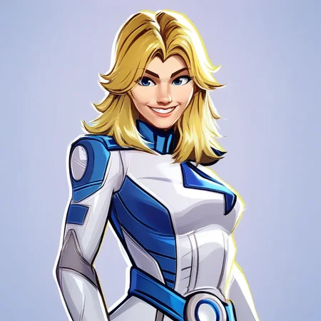Sue_Storm_(character), FF_uniform, female, blonde, Upper body, smile, solo,