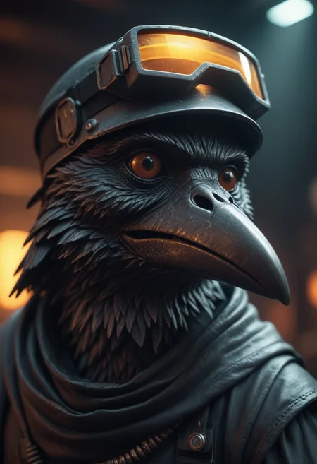 close up, a techno kenku with a visor,intense, cinematic lighting, vivid, analog film photo,desaturated, 35mm photo, vintage, Kodachrome, . octane render, highly detailed, volumetric, dramatic lighting