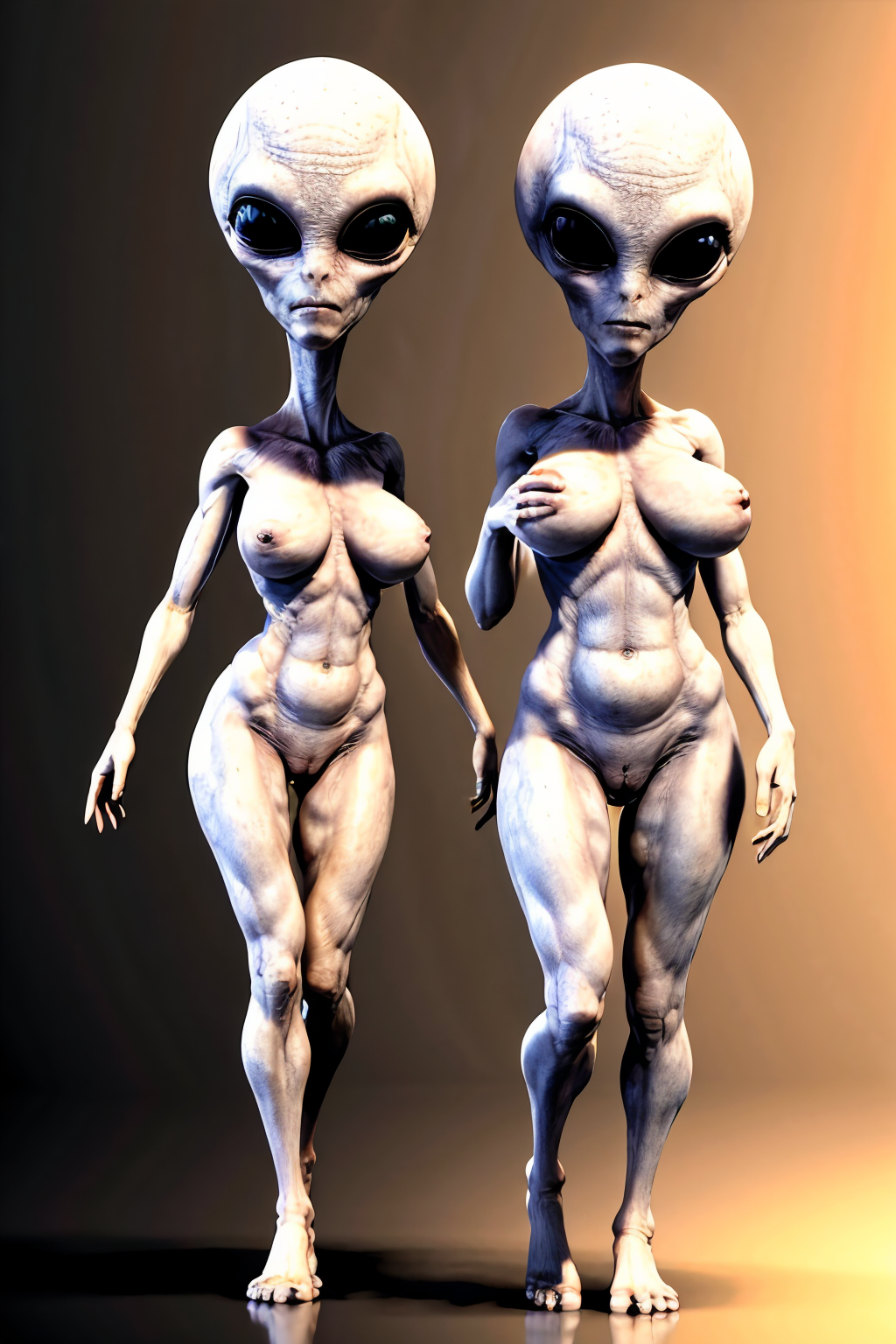 full body shot (Realisitc:1.5) alien woman, big breasts, big dark pointy nipples <lora:EdobAlienFemale_v1.0:0.8>