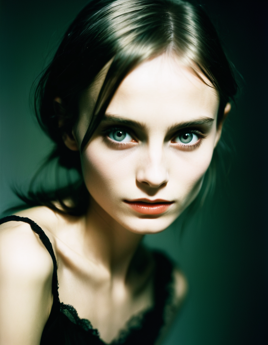 an overexposed film still by david sims of a young lady looking like jaynexl4