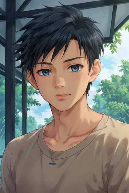 score_9, score_8_up, score_7_up, source_anime, rating_safe, intricate details, anime screencap, , official style, looking at viewer, , 1boy, solo, male focus, <lora:natsumi_hamasaki_pony:0.98>, natsumi_hamasaki, black hair, blue eyes, short hair, , , , <lora:sdxl_lightning_8step_lora:1>