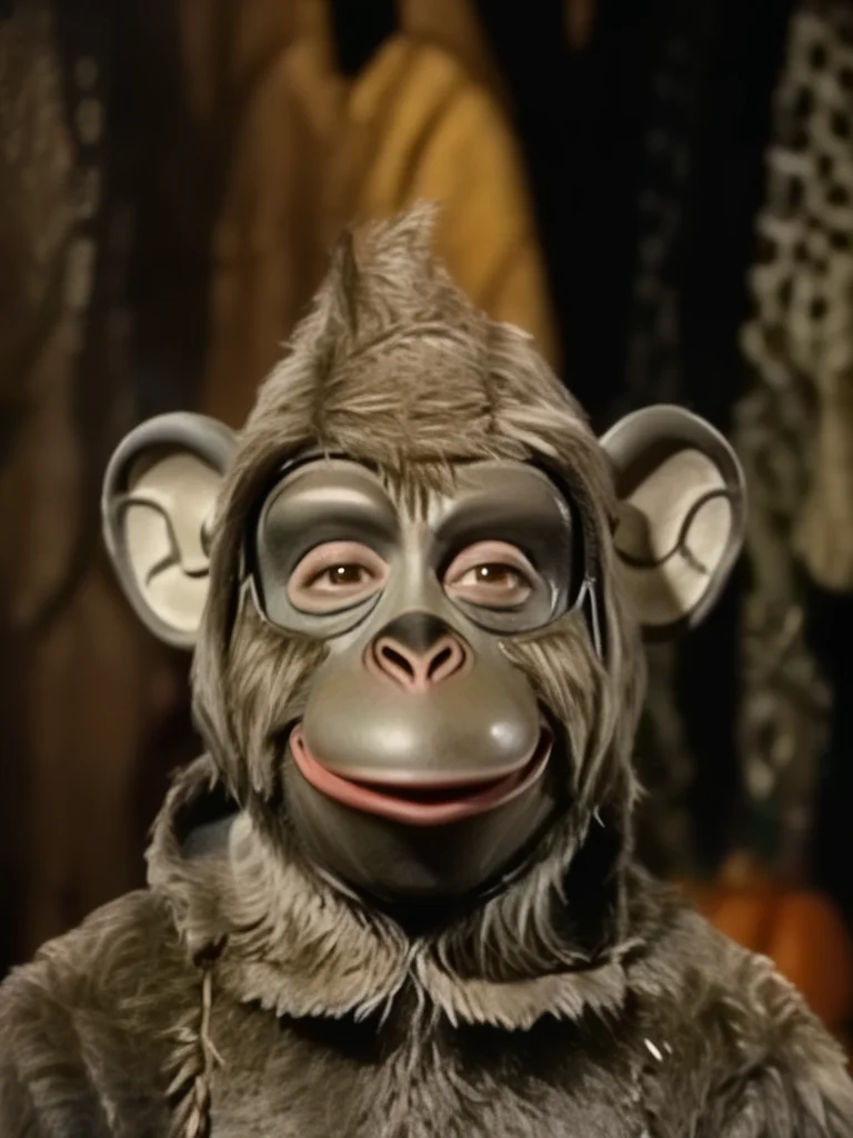 ultra high res, highly detailed, highest quality, maximum resolution, film noir style, FLY1NG_M0NK3Y, Flying monkey, The Wizard of Oz, Halloween Cosplay character <lora:Fly1ng_M0nk3y_SDXL:0.8>