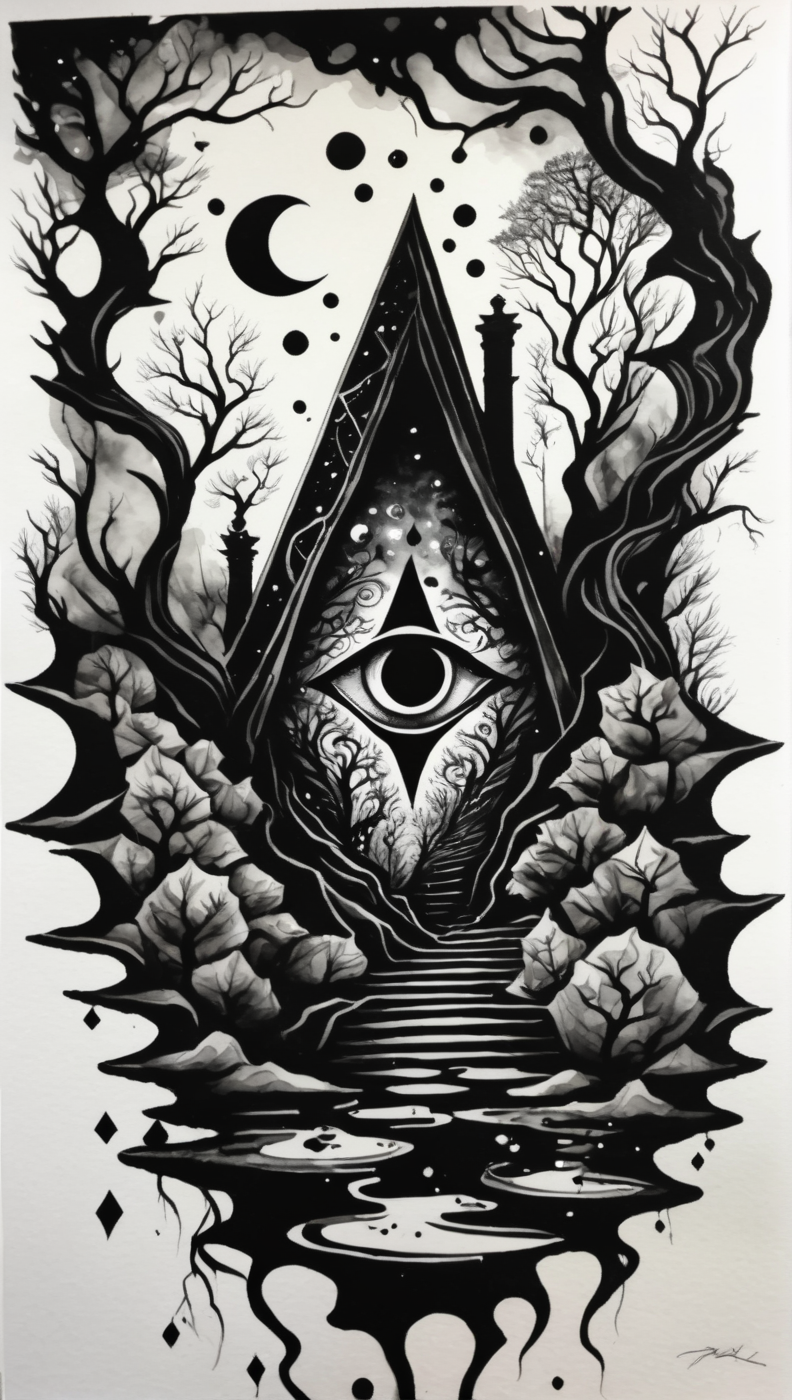 illusionix, watercolor and black ink<lora:illusionix:1>