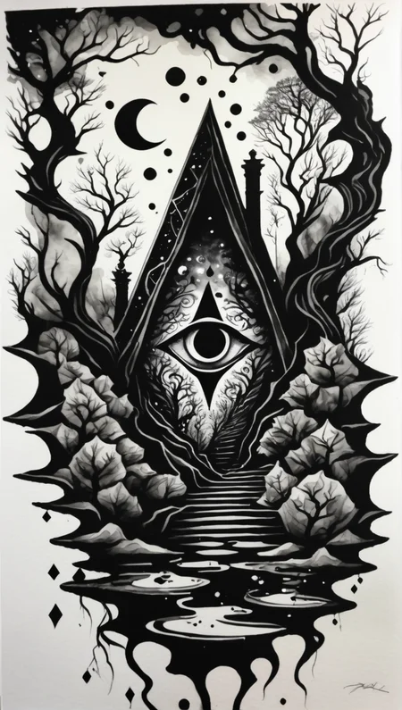 illusionix, watercolor and black ink<lora:illusionix:1>