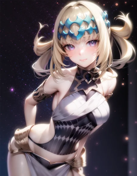 (masterpiece, best quality, high resolution),
OfiicialOutfit, Pollux, 1girl, breasts, looking at viewer, solo, closed mouth, medium breasts, hand on hip, blush, leaning forward,
(((starlight's, night sky background, best night light effect))),
<lora:FGOpollux:0.8>,