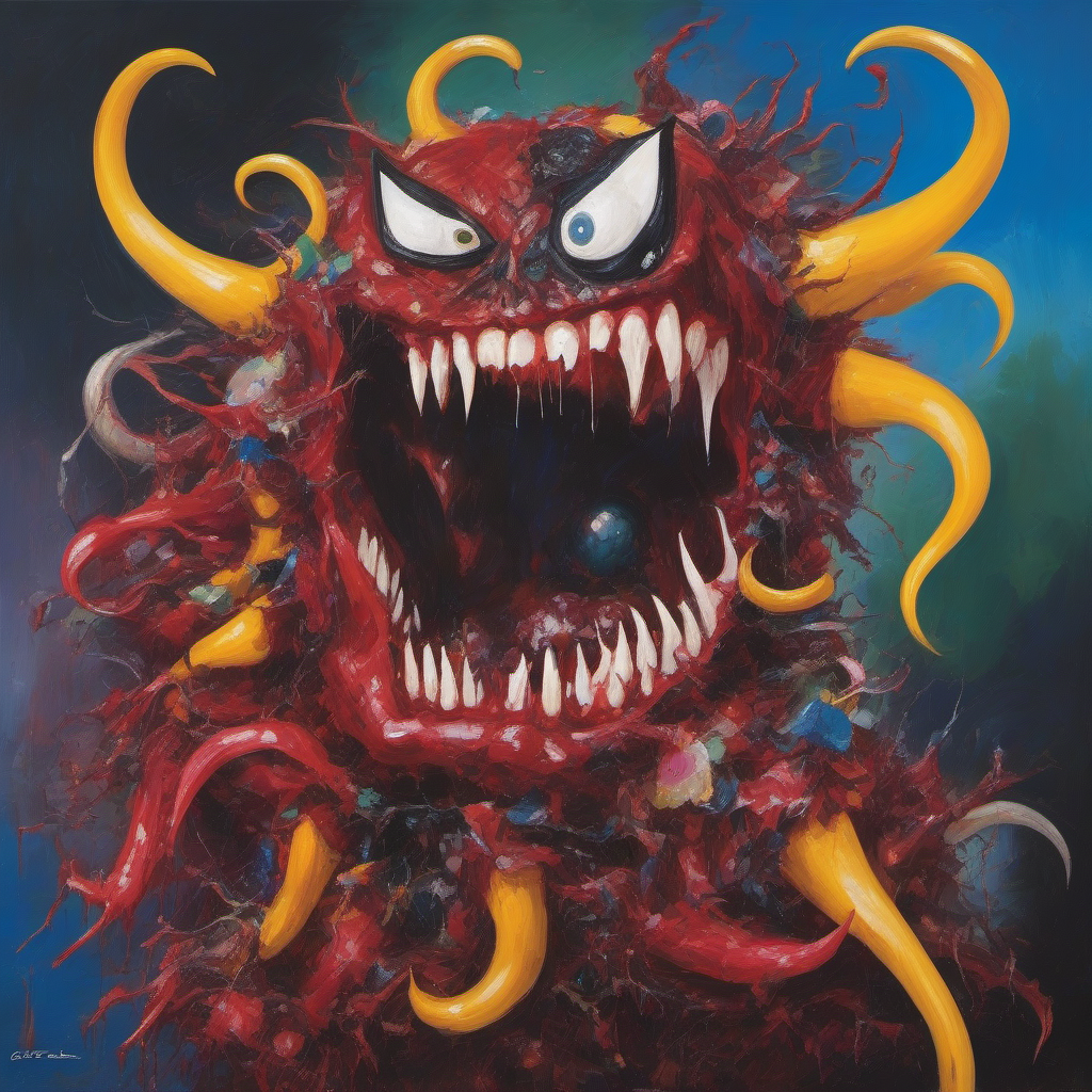 painting of Carnage Symbiote with sharp teeth, George Condo Style, horror(theme),   <lora:MBTDF xl-000002:0.9>
