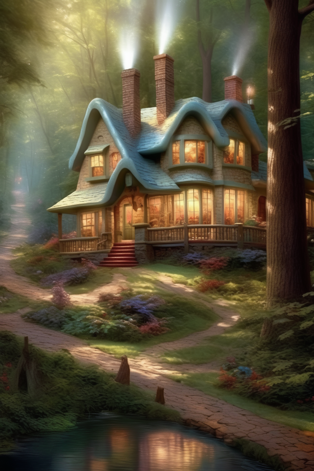 <lora:Thomas Kinkade Style:1>Thomas Kinkade Style - Thomas kinkade original house in the woods made out of a pie hyper - detailed hyper - realistic photorealistic hd 32k