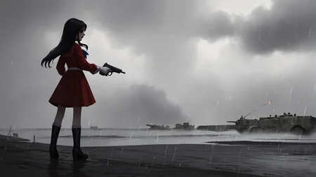 score_9, score_8_up, score_7_up, score_6_up, score_5_up, score_4_up, rating_safe
BREAK
sailor mars, circlet, black hair, black eyes, looking away, tired, half-closed eyes, bags under eyes, sigh, open mouth, looking down, blood on face, blood splatter,
BREAK
solo, long hair, magical girl, red serafuku, from side, holding gun, handgun,
BREAK
behind cover, wide shot, firing, war, dark, rain, cloudy sky, world war ii, scenery, ruins, explosions, <lora:Lunas-AsteroidIll-SDXL-A1:1>