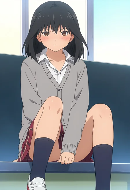 score_9, score_8_up, score_7_up, source_anime,
BREAK
1girl, solo, anime screencap, anime coloring,
<lora:shiMisakiV1:1.0> misdef, black hair, brown eyes, long hair,
white shirt, collared shirt, dress shirt,
school uniform, grey cardigan, pleated skirt, plaid skirt,
black socks, shoes,
looking at viewer, closed mouth, blush,