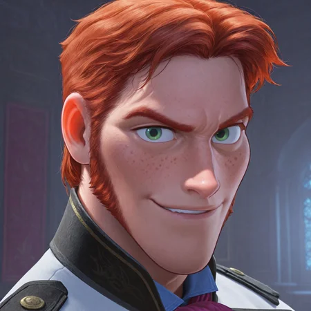 masterpiece, best quality, absurdres, newest, perfect quality, best quality, absolutely eye-catching, detailed background, intricate details, bara, 1boy, male, male focus, solo, ginger hair, short hair, middle part, sideburns, green eyes, freckles, magenta cravat, blue shirt, indigo vest, black epaulets, gold aiguillette, gray-and-black blazer, bara, muscular, large pectorals, large biceps, looking at viewer, face close-up, portrait, looking at viewer, side view, smirk, flirty, very awa, best quality, absurdres, newest, perfect quality, detailed background, intricate details, (artist:rokudenashi:0.8), (artist:dizdoodz:0.7), (artist:gomtang:0.6)
