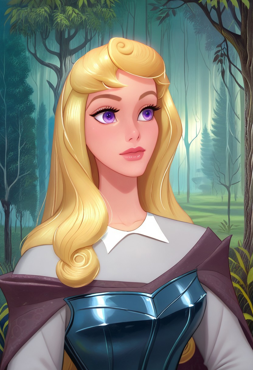 score_9, score_7_up, hd, (ultra hd quality details), masterpiece, best quality, detailed, amazing quality, detailed background, forest background, detailed eyes, clean eyes, brstyle, aurora (1girl, blonde hair, violet eyes,) dressed in pale blue knight armor