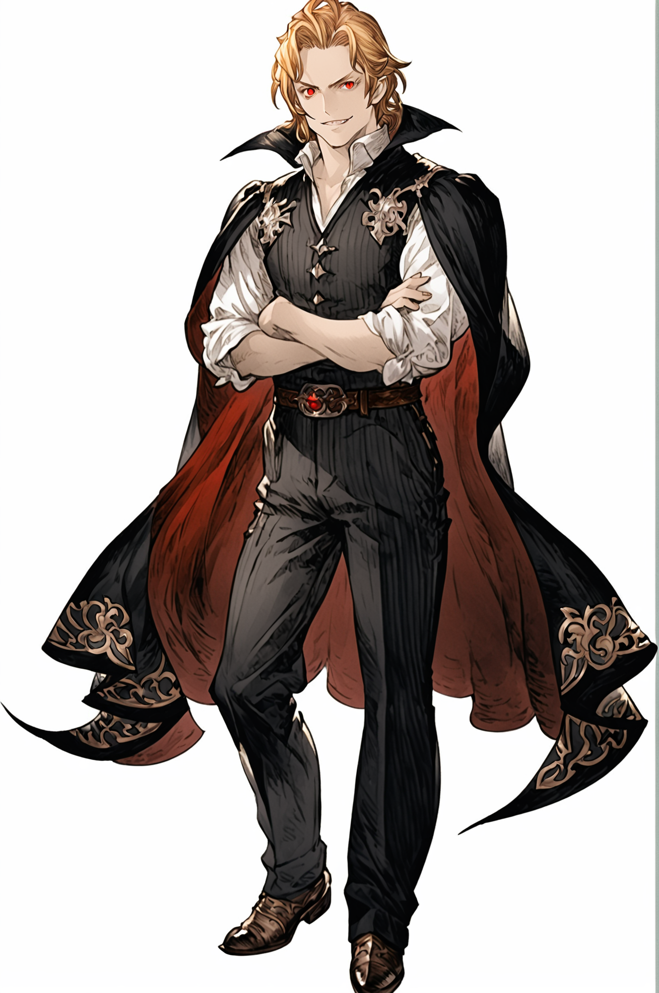 <lora:akihiko_yoshida_style_pony:0.6>, <lora:granblue_fantasy_style_xl:1>, <lora:pensketch_without_pen_lora:0.5> <lora:ryoji_ohara_Final_Fantasy_Brave_Exvius_ArtStyle:1>, <lora:LineArt Mono Style LoRA_Pony XL v6:0.5>, <lora:Takeuchi_Takashi_PonyXL_style_v01:0.6>,
(white_background:1), hands, flat color, granblue_fantasy_style_xl, granblue, penSketch_style, (ink sketch, hatching), detailed face, nose, detailed eyes,
red eyes, slit pupils,
(handsome_features), (red_eyes), (blonde_hair),
vampire