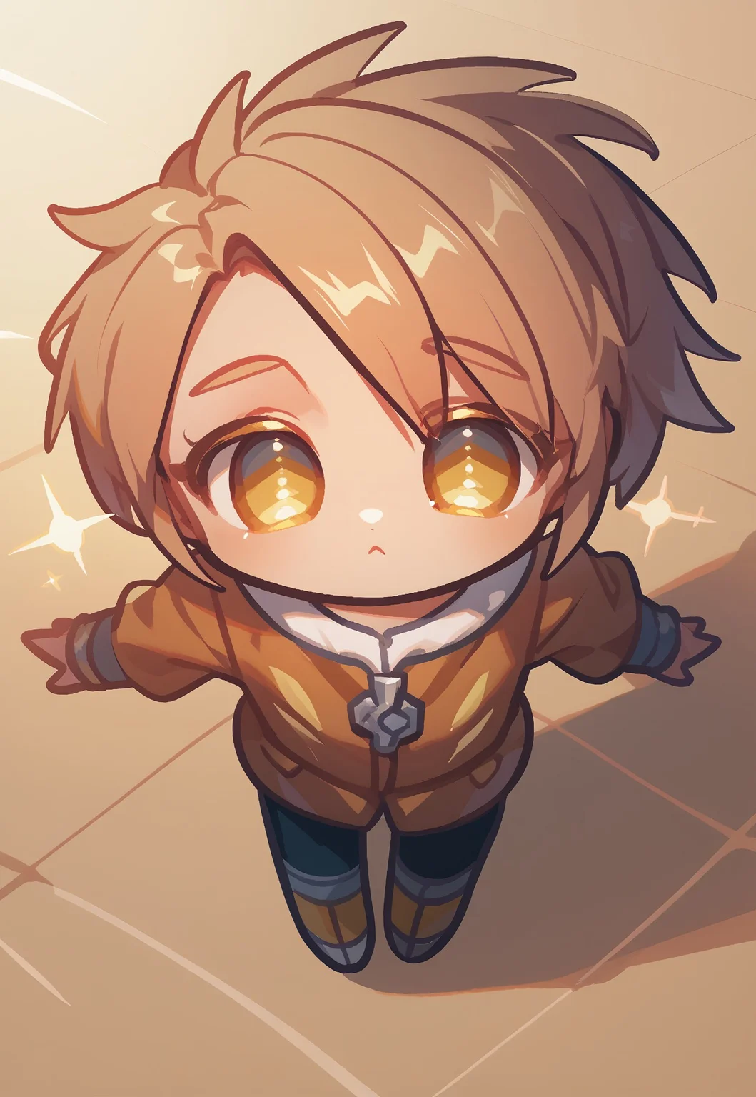 score_9, score_8_up, score_7_up, source_anime, (Omoyu Style), 1girl, chibi, dynamic pose, looking up, spark, close-up, dutch angle, from above, looking at viewer, cowboy shot
