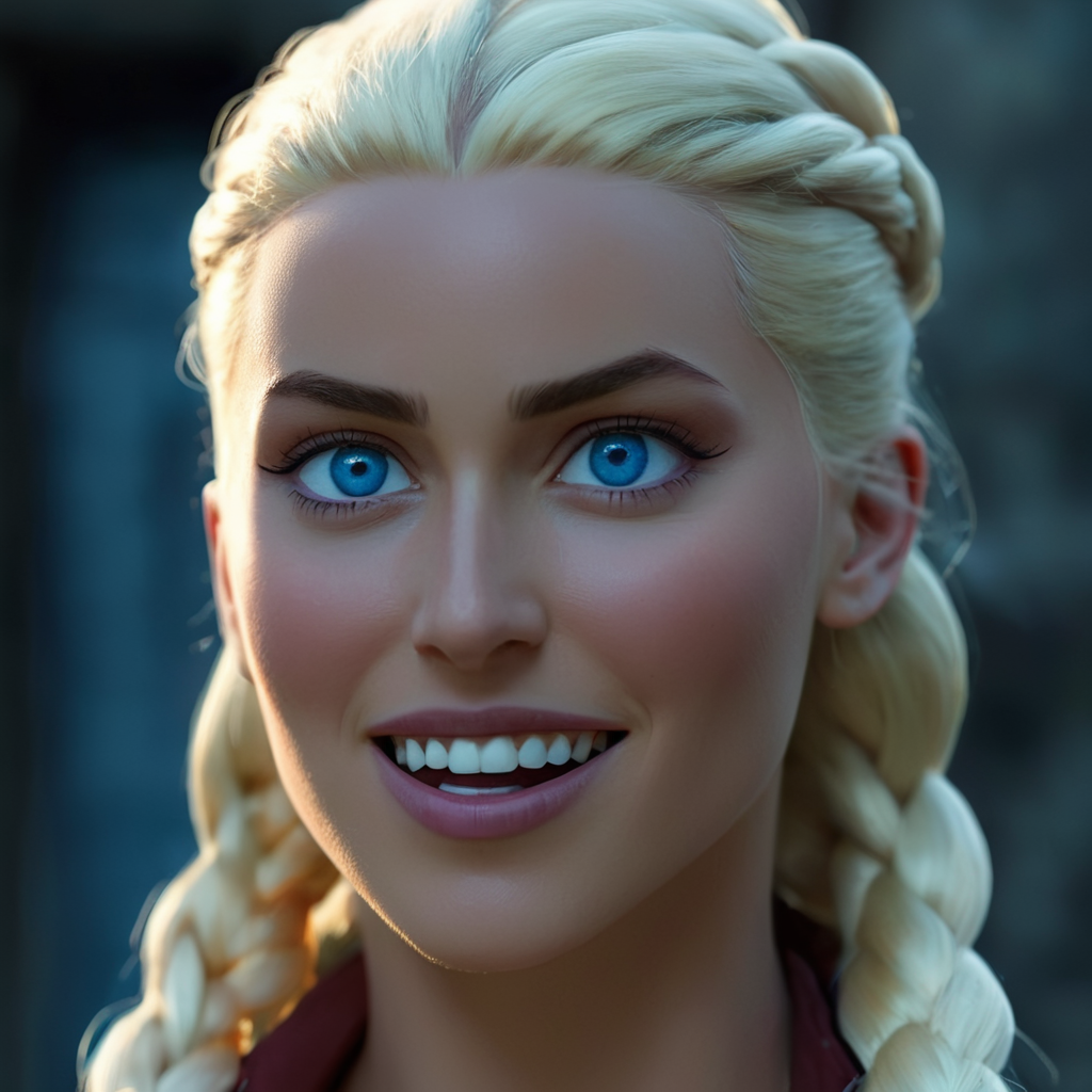 cinematic film still of  <lora:Invincible (TV series):0.4>
 <lora:detailed:0.4> detailed
 <lora:perfection style:0.4> perfect
 <lora:PerfectEyesXL:0.3>
 <lora:War Woman:1>
War Woman a cartoon character with blue eyes,warrior woman,amazonian warrior,closeup,1girl,solo,looking at viewer,smile,open mouth,blue eyes,blonde hair,braid,outdoors,dark skin,parody,building,portrait, shallow depth of field, vignette, highly detailed, high budget, bokeh, cinemascope, moody, epic, gorgeous, film grain, grainy