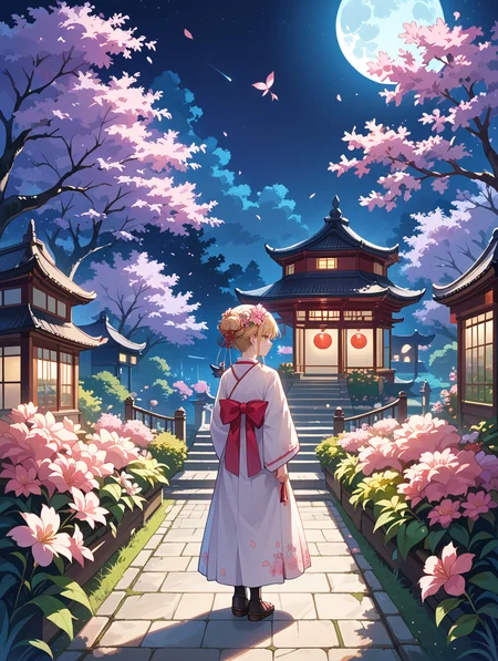 score_9, score_8_up, score_7_up,source_anime,
dark night, flower garden, full moon, 1girl, lanthanum, silhouette,cherry blossom, many cherry blossom,