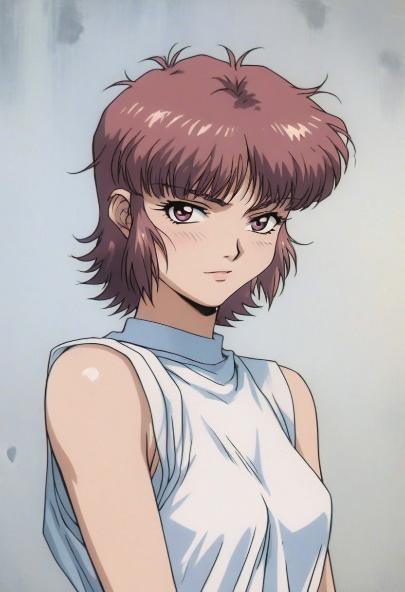 1990s \(style\), Vintage,
score_9, score_8_up, score_6, score_5, masterpiece, best quality, hd, high quality, 1girl, mizuno, def, blank expression, portrait, simple grey background,