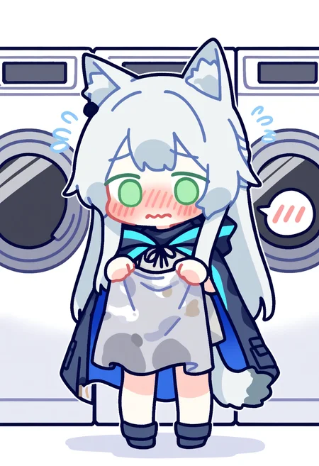 E_0x0194_type1,
rosmontis \(arknights\), 1girl, solo, long hair, blush, holding, animal ears, tail, grey hair, hood, cat ears, chibi, animal ear fluff, cat tail, embarrassed, flying sweatdrops, cat girl, cloak, holding clothes, spoken blush, washing machine, green eyes, wavy mouth, full body, grey skirt,
, masterpiece, best quality, good quality,
<lora:ai_styles_collection_noob_vpred-1.0-v6-edm2-pass:1>