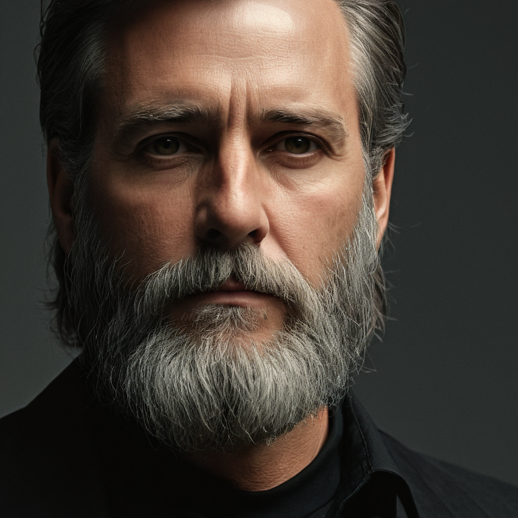 cinematic film still of  <lora:Hyperrealism style:1> sharp detailed,
a man with a long beard and a black shirt,solo,looking at viewer,simple background,1boy,closed mouth,grey hair,male focus,facial hair,portrait,beard,realistic,mustache,old,old man,wrinkled skin , realistic, real, photo real, cinematic, dramatic, film look, dramatic light, unreal engine, 3D computer graphics, hdr, Hyperrealism Style, shallow depth of field, vignette, highly detailed, high budget, bokeh, cinemascope, moody, epic, gorgeous, film grain, grainy