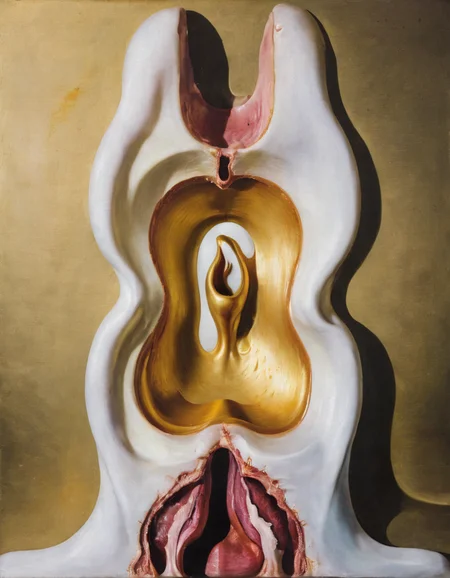 <lora:surr:0.6>surr, abstract anatomy, golden hole vagina, milk goo splash